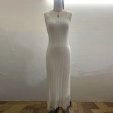 LIZAKOSHT  -  Sexy Knitted Halter Long Dress Women Sleeveless Backless Lace Up Waist Cinching Slim Dresses Lady Summer Chic Casual Party Robes